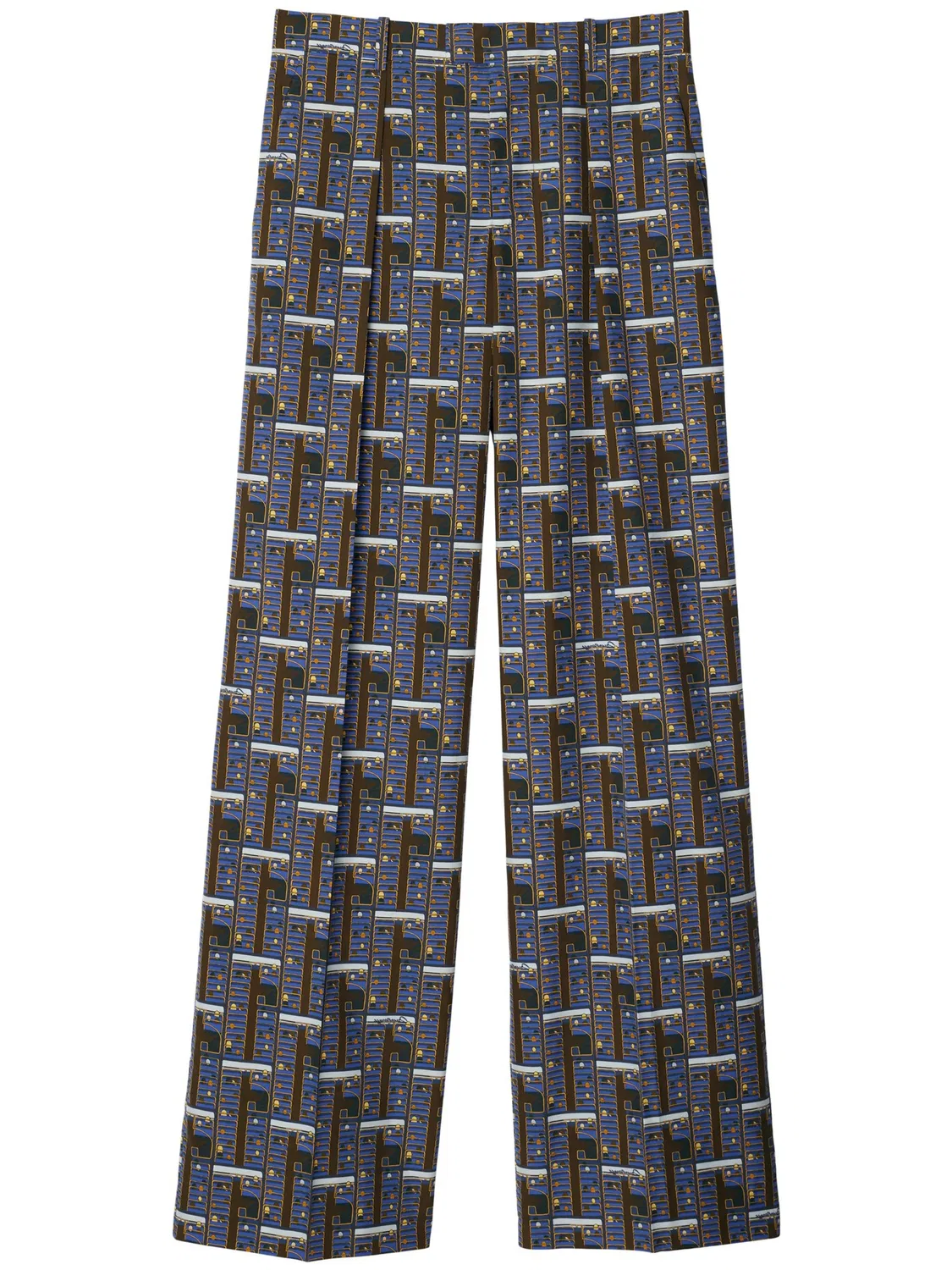 Брюки Bus Burberry, прямые, сплошной графичный принт, темно-синий