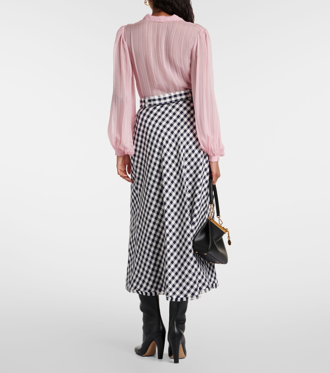 Юбка миди из жаккарда в клетку гингем Etro, Black/Whtie — фото 3