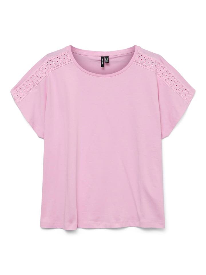 

Модная летняя рубашка с кружевным круглым вырезом розового цвета. Vero Moda