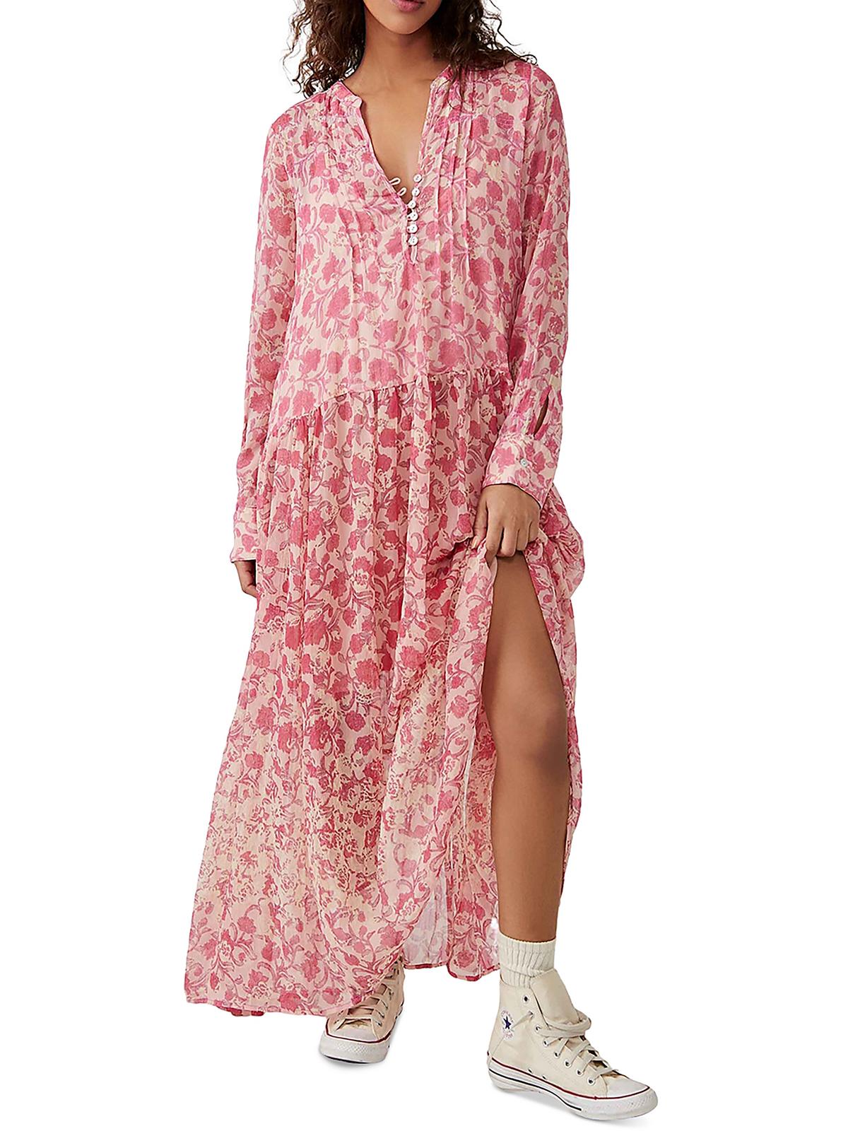 

Женское прозрачное длинное платье макси Free People, цвет pink rose combo