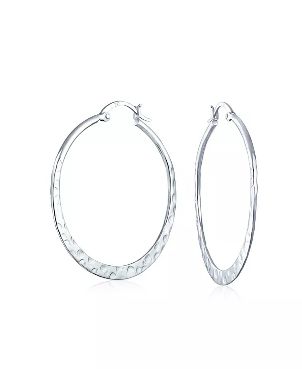 

Большие кованые плоские тонкие серьги-кольца в стиле бохо из стерлингового серебра диаметром 1,5 дюйма Bling Jewelry, silver