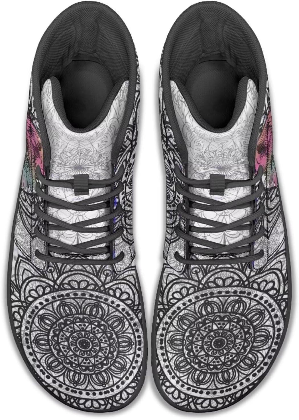 

Высокие кроссовки с мандалой для походов и прогулок, резиновая подошва, минималистичные кроссовки для бега для мужчин, обувь с нулевым перепадом Watdotory, Mandala Flower Coloured Wolf Print