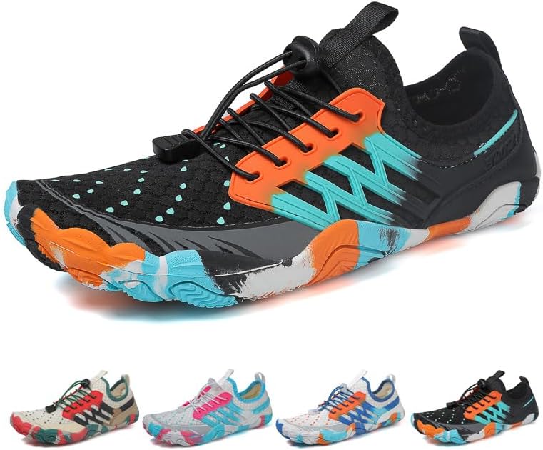 

Защитные босоножки Barefoot, водные кроссовки с широкой носочной частью для женщин и мужчин, дышащая сетка, быстро сохнущие аква-кроссовки с противоскользящей подошвой для пеших прогулок, походов по рекам и тренировок в зале Kiyenus, черный