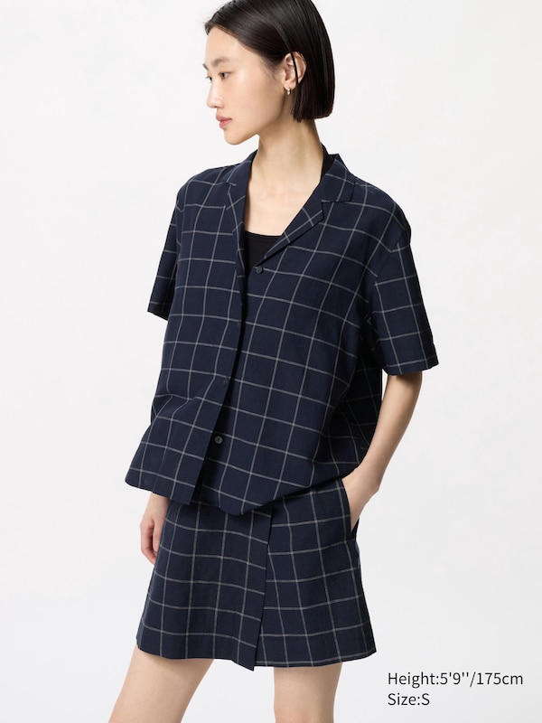 

Юбка-Шорты из льняной смеси (клетчатая ткань) Uniqlo, синий