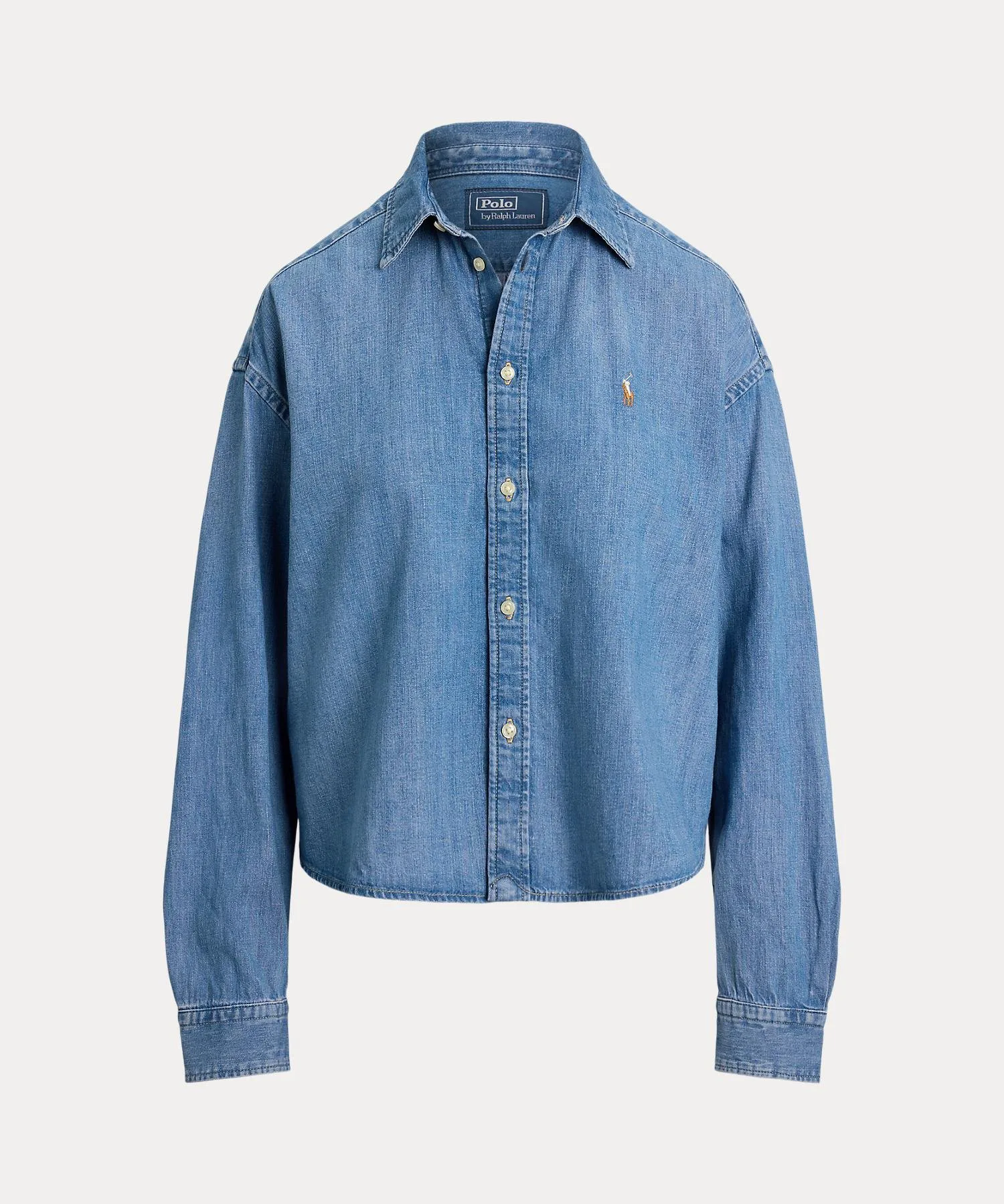 Укороченная свободная джинсовая рубашка Polo Ralph Lauren, 400 Blue — фото 2