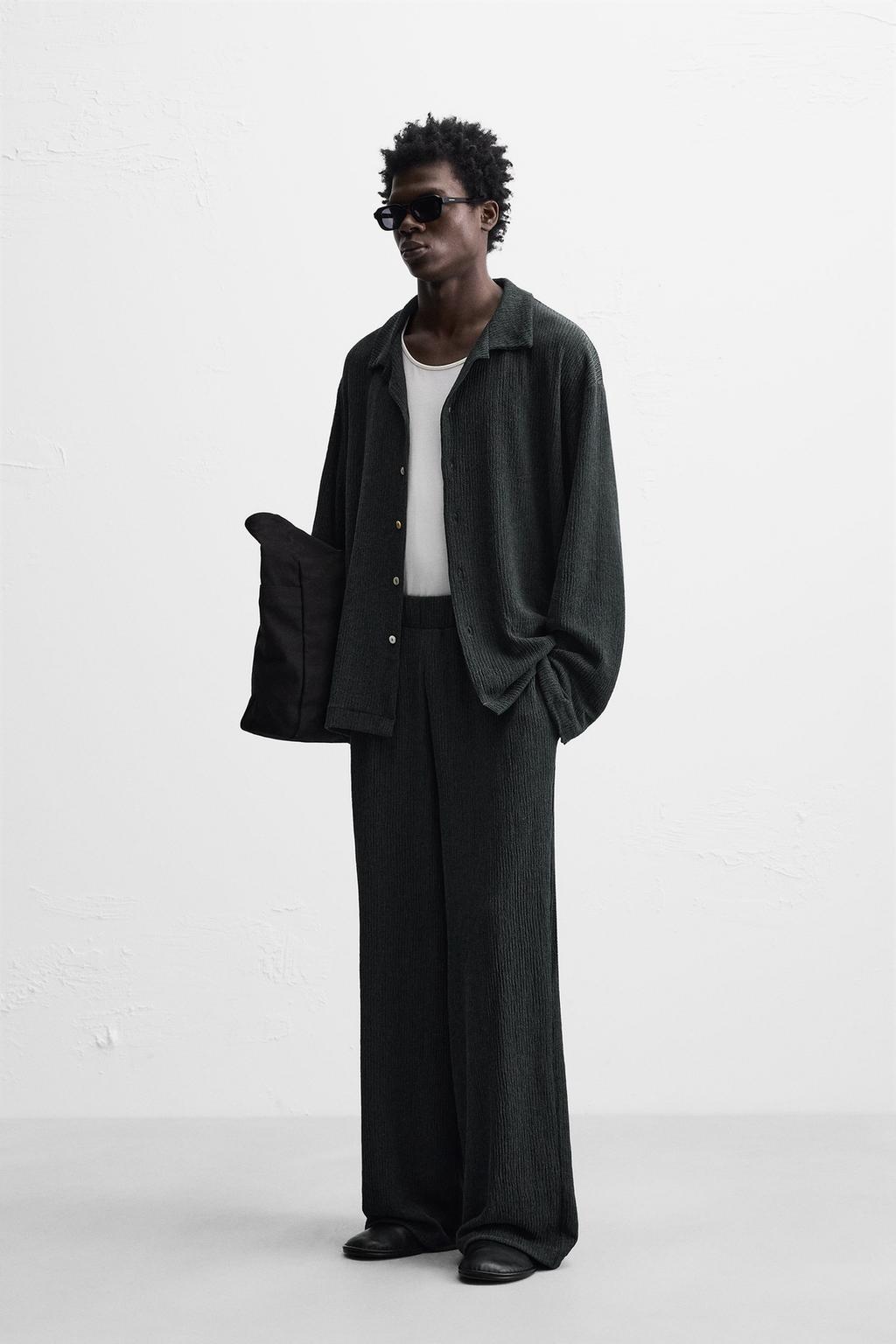 

Жаккардовые текстурированные брюки ZARA, цвет Blue grey