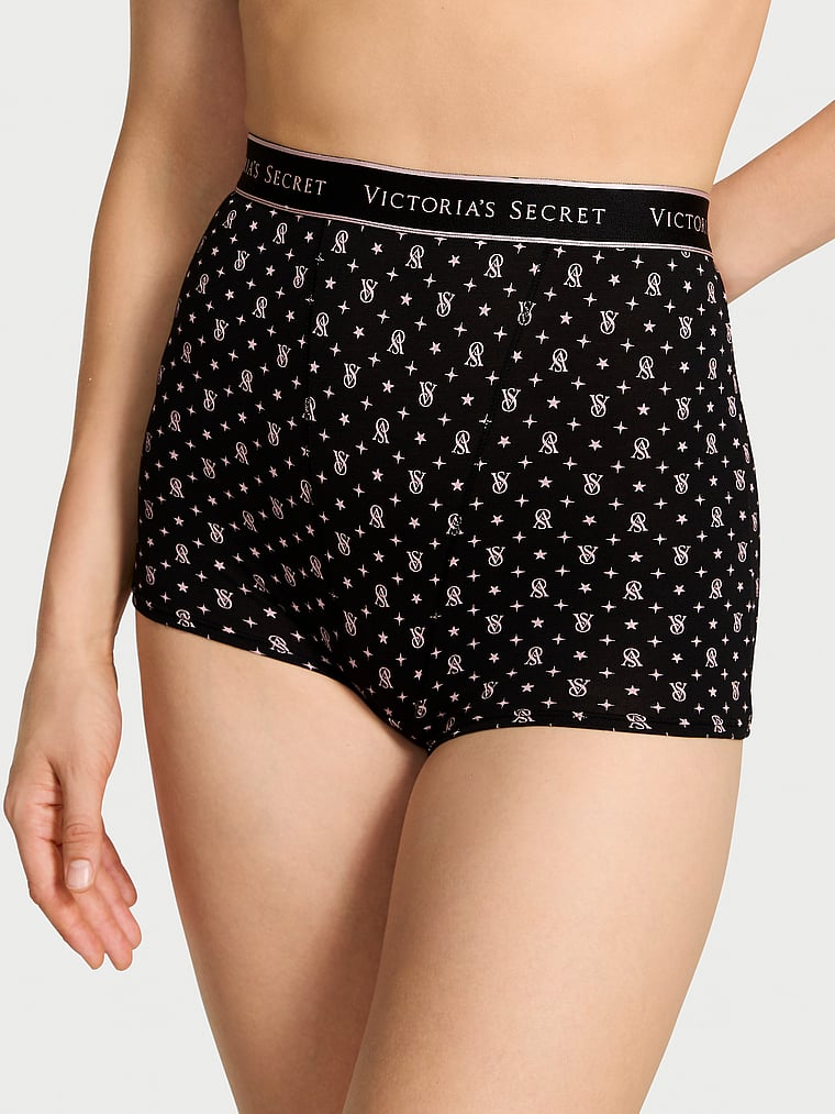 

Трусики-Шорты из хлопка с высокой талией и логотипом Cotton, cotton black logo stars