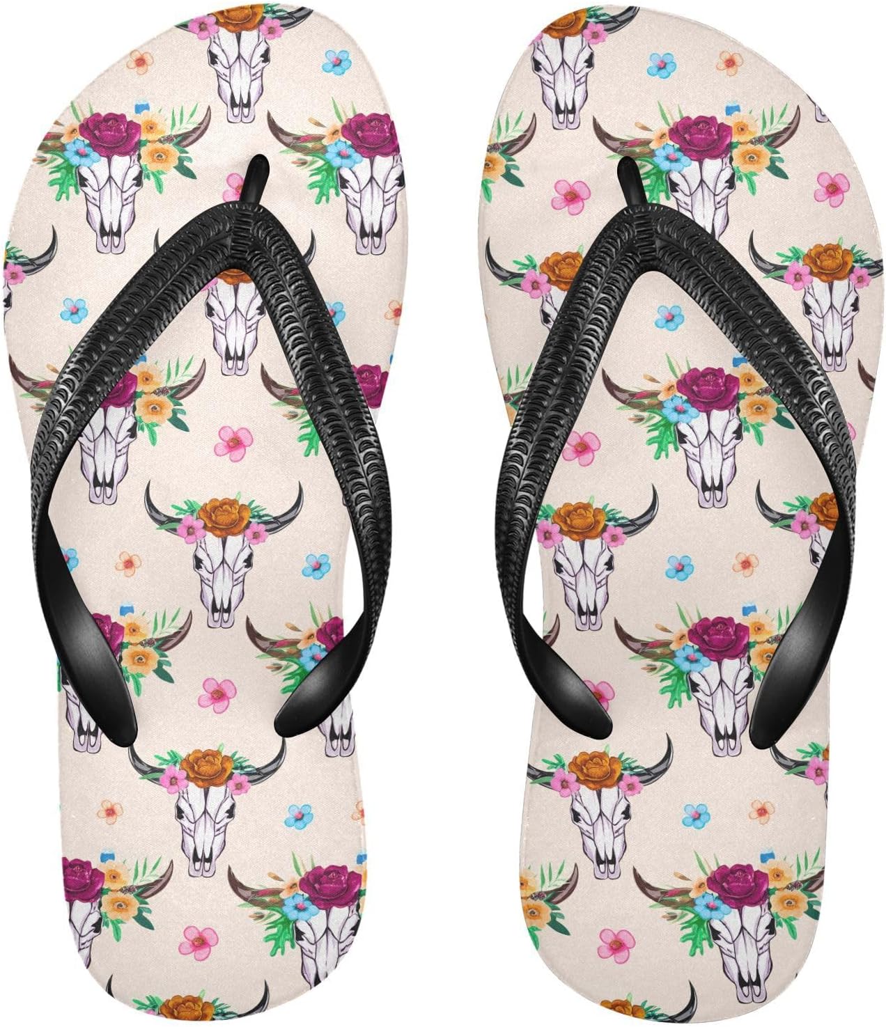 

Женские и мужские пляжные шлепанцы с цветочным рисунком Skull Flowers, летние повседневные сандалии 2301657 Kfbe