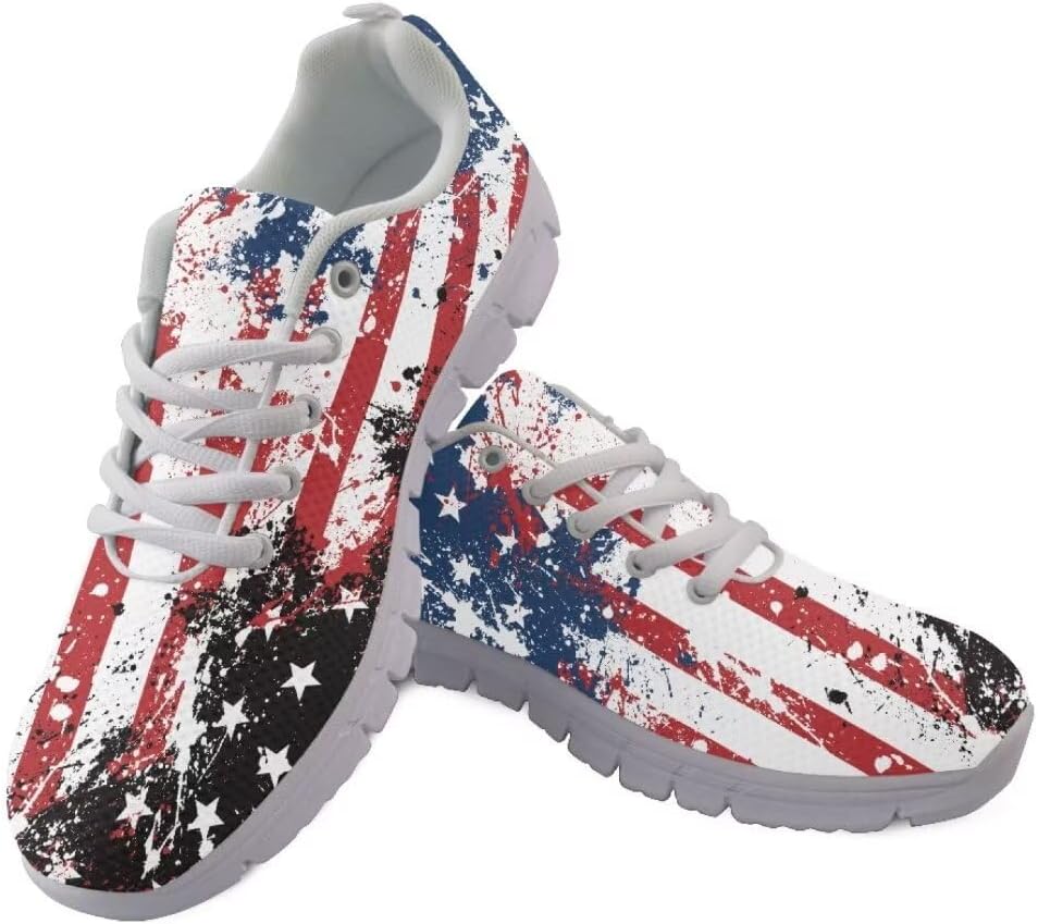 

Женские и мужские кроссовки Jeiento для бега на открытом воздухе, модные теннисные туфли, повседневная обувь для путешествий и ходьбы, плоская обувь с дышащей сеткой для тренировок и повседневного ношения, American Flag Fashion Style
