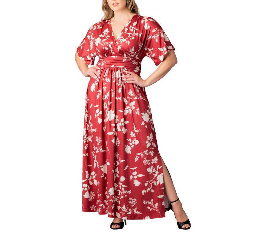 

Длинное макси-платье Vienna с рукавами-кимоно больших размеров Kiyonna, Red blooms