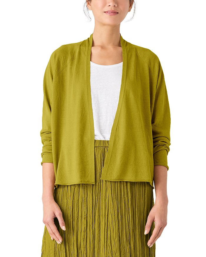 

Льняной кардиган с высоким воротником из хлопкового джерси Eileen Fisher, желтый