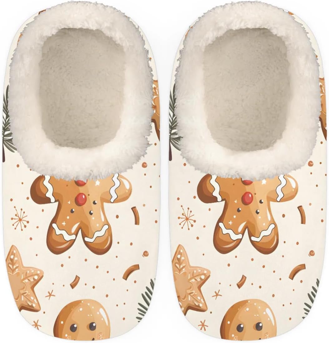 

Рождественские пряничные тапочки QsirBC с изображением листьев для женщин и мужчин, мягкие тапочки с эффектом памяти, с нескользящей подошвой, для дома и улицы, уютные и теплые, Christmas Gingerbread Leaves Xxl