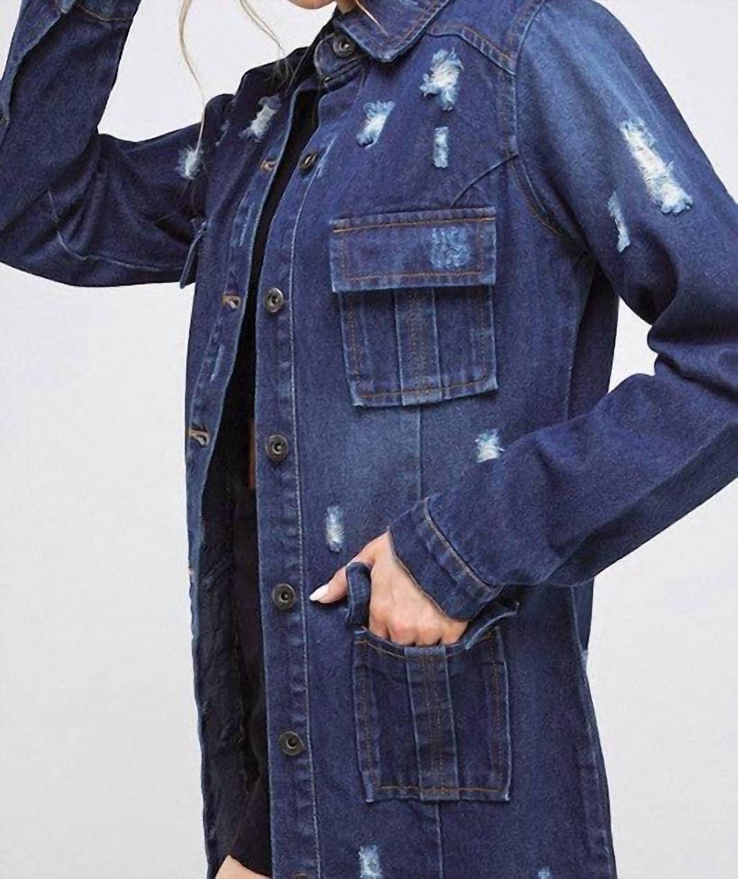 

Джинсовая куртка темного цвета с эффектом потертости Patrol Jeans, цвет dark washed