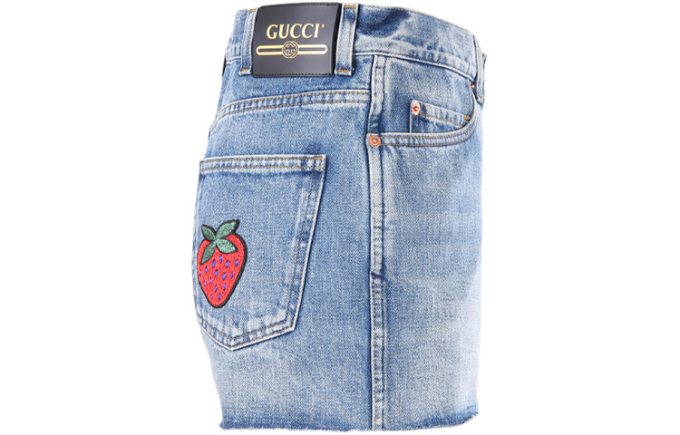 Шорты джинсовые женские Gucci с принтом, классический стиль, синий — фото 3