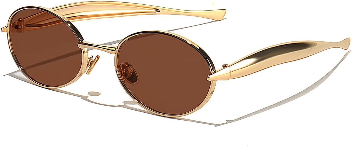

Ретро-очки овальной формы для женщин и мужчин - классические винтажные модные очки 90-х с защитой от УФ-излучения UV400, золотистая металлическая оправа GFUIARA, Gold-brown