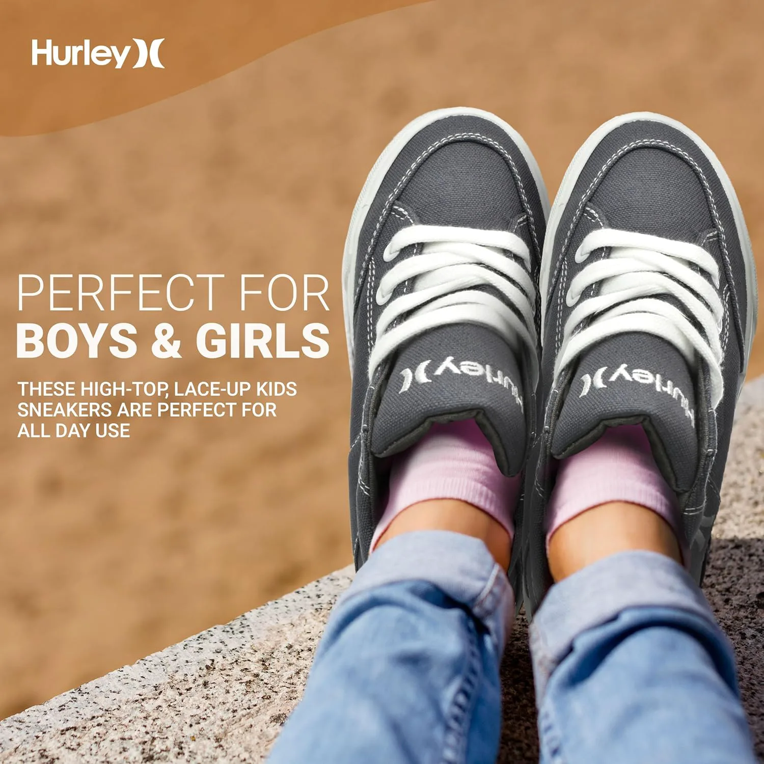 Детские высокие скейтбордные кроссовки Hurley Roddy, спортивная обувь для мальчиков и девочек, серый/белый — фото 2