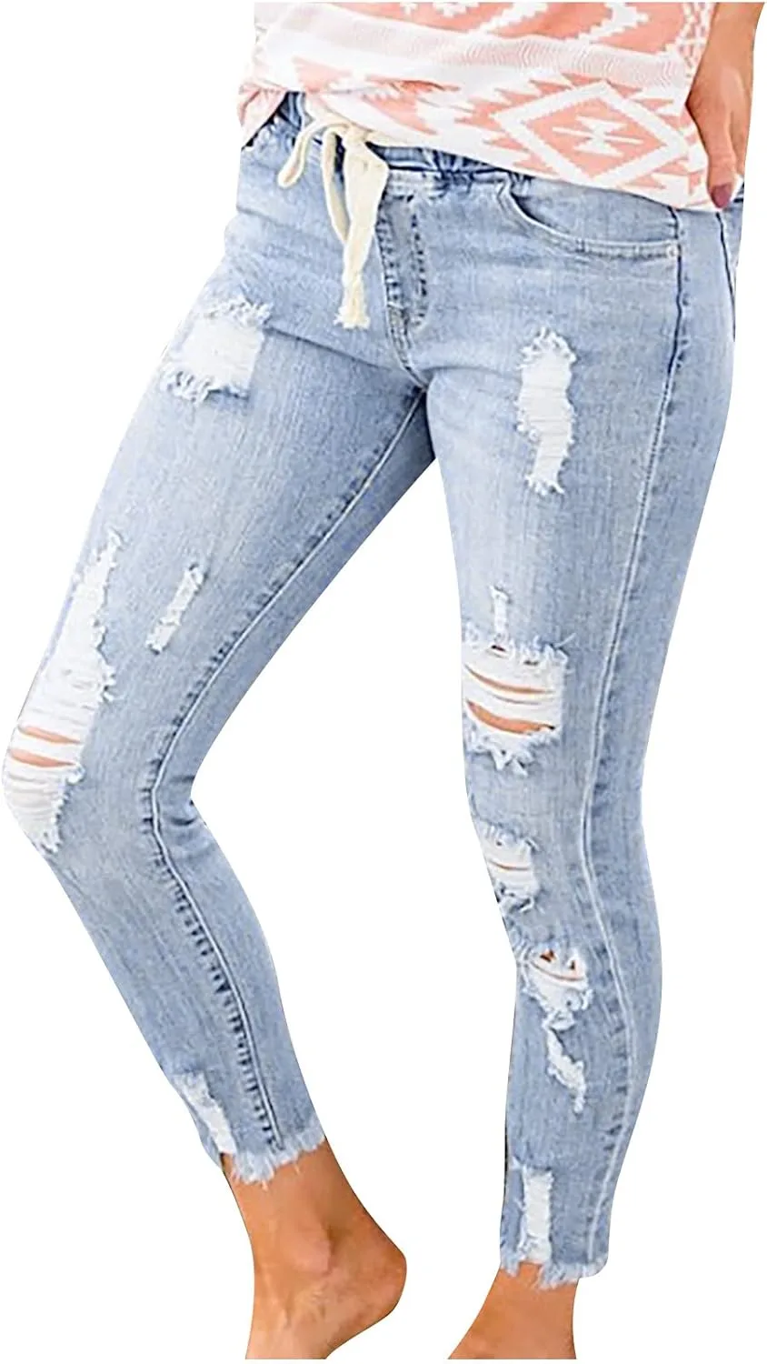 

Женские джинсы с высокой талией, рваные, облегающие