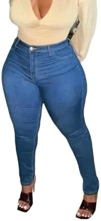 Generic Женские джинсы Plus Size в стиле скинни, потертые, из мягкой эластичной ткани, глубокого синего цвета, длинные, с застежкой-молнией — фото 2