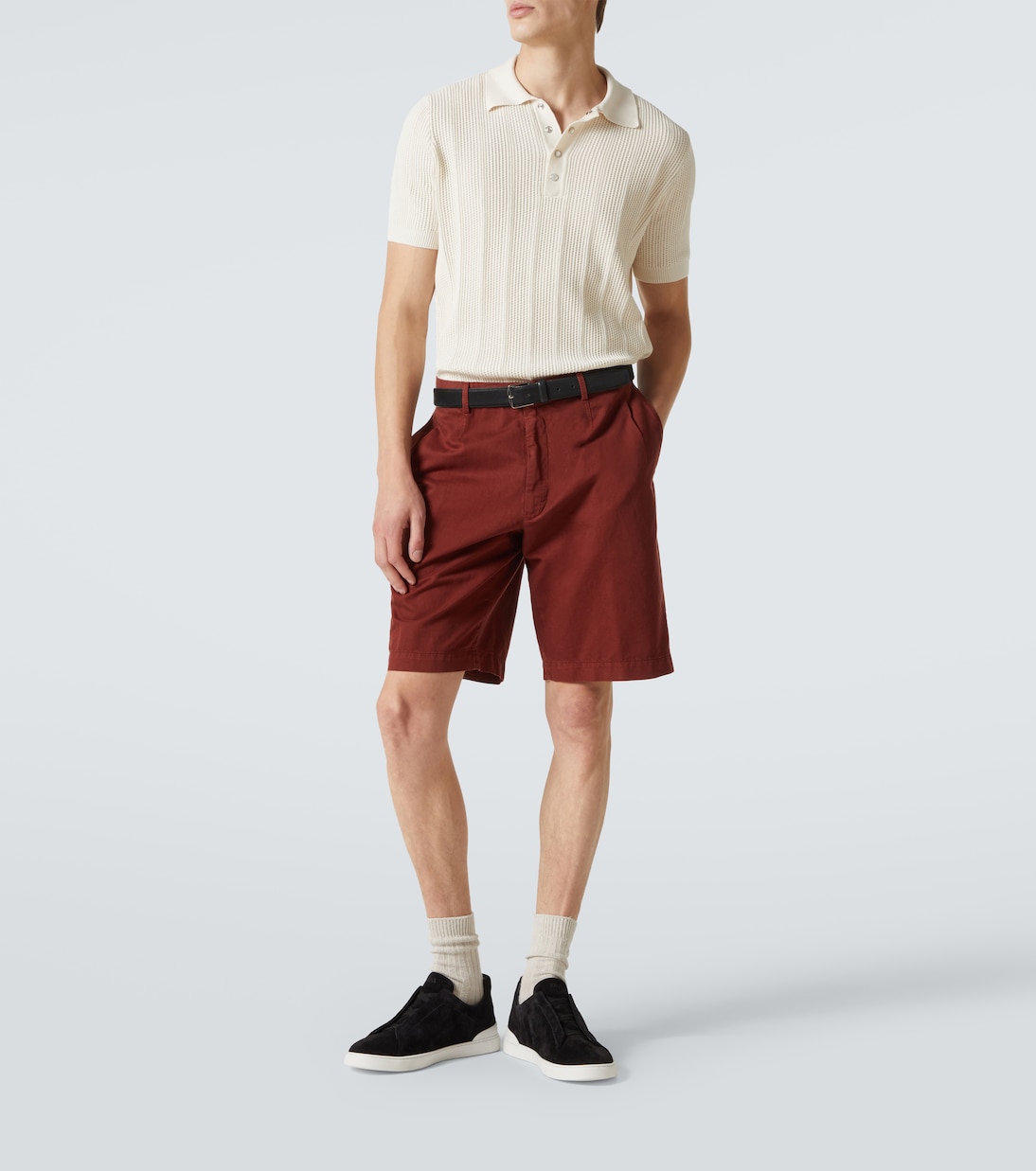 Кроссовки из замши с тройной строчкой Zegna, черный — фото 2