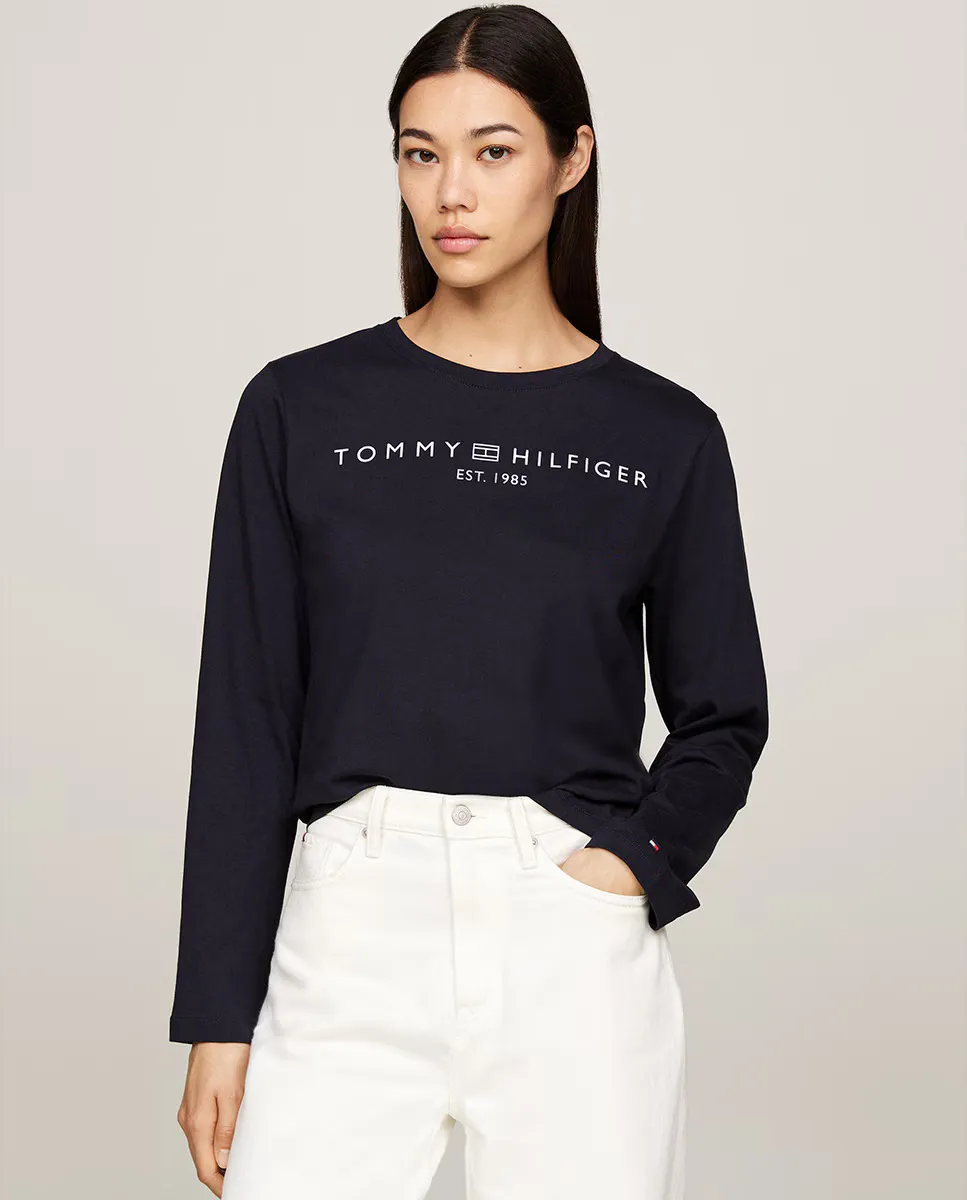 

Женская футболка с длинными рукавами и круглым вырезом Tommy Hilfiger, темно-синий