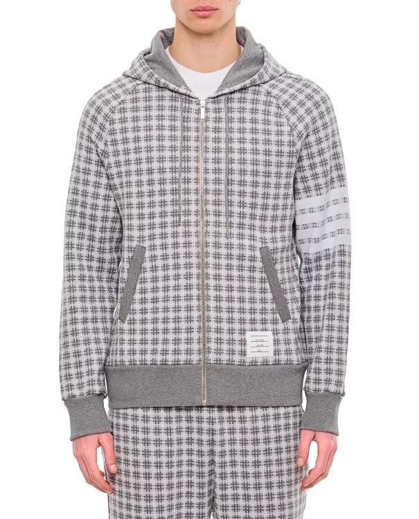 

Хлопковая толстовка на молнии с 4 полосками Thom Browne, серый