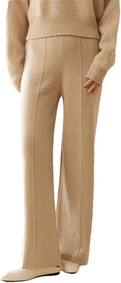 

REHJJDFD Женские широкие брюки 100% шерсть теплые вязаные зимние casual на резинке