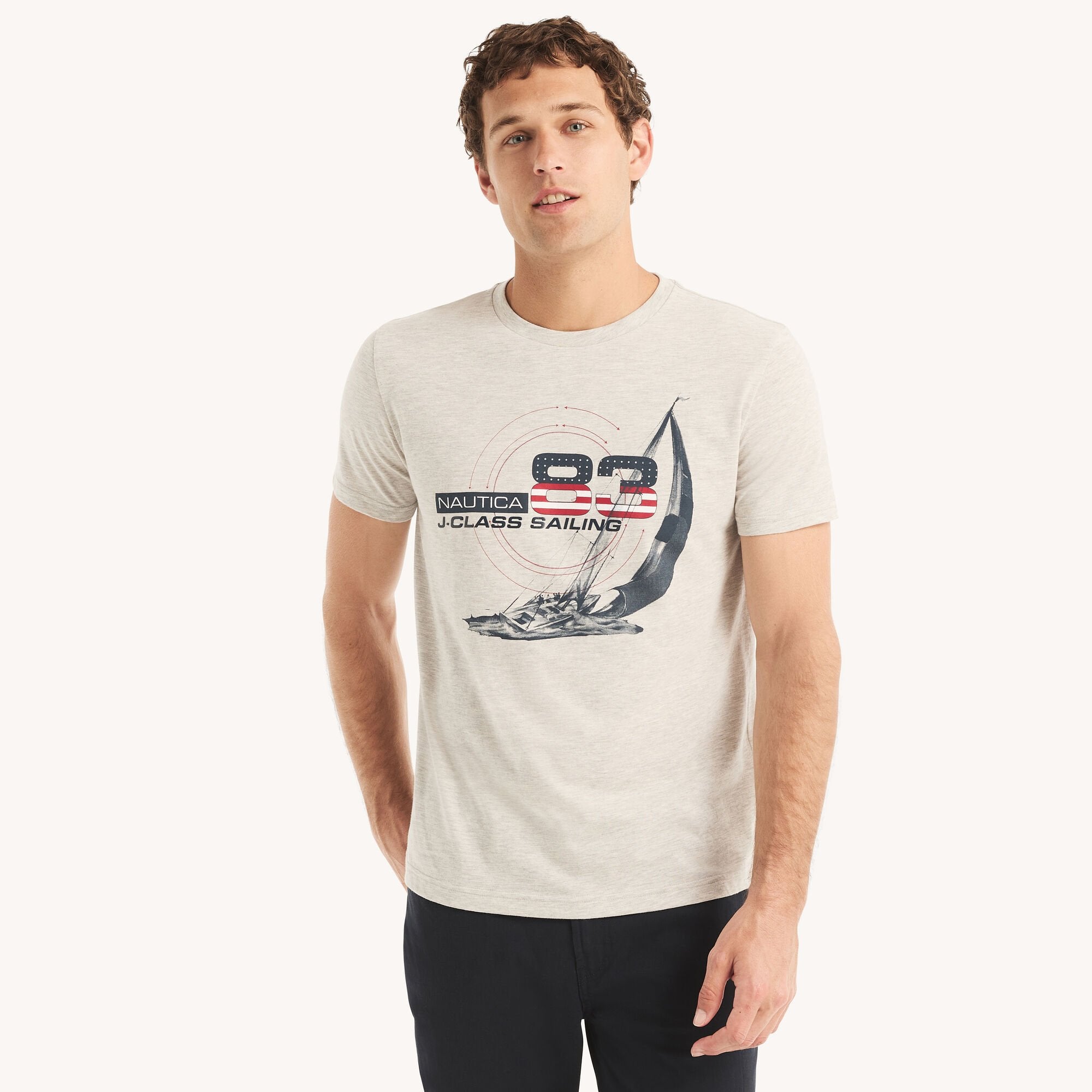 

Футболка Nautica Mens Sustainably Crafted J-Class Sailing с графическим принтом, цвет grey heather