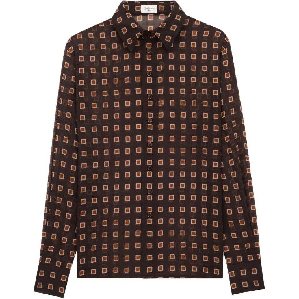 Рубашка с принтом Squared SAINT LAURENT кофе
