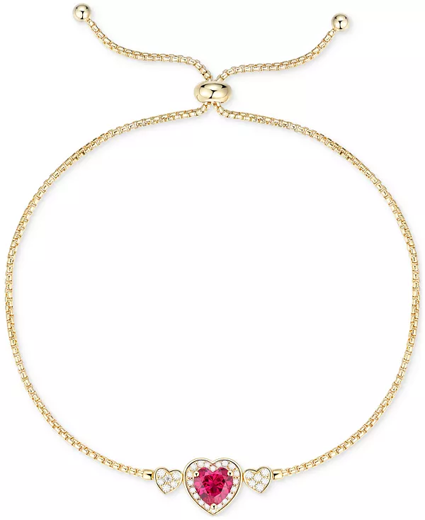 

Браслет-Слайдер в форме сердца с выращенными в лаборатории рубинами (1,5 карата), выращенными в лаборатории белыми сапфирами (1/4 карата) и бриллиантами, выполненный из 14-каратного золота на стерлинговом серебре Macy'S, ruby