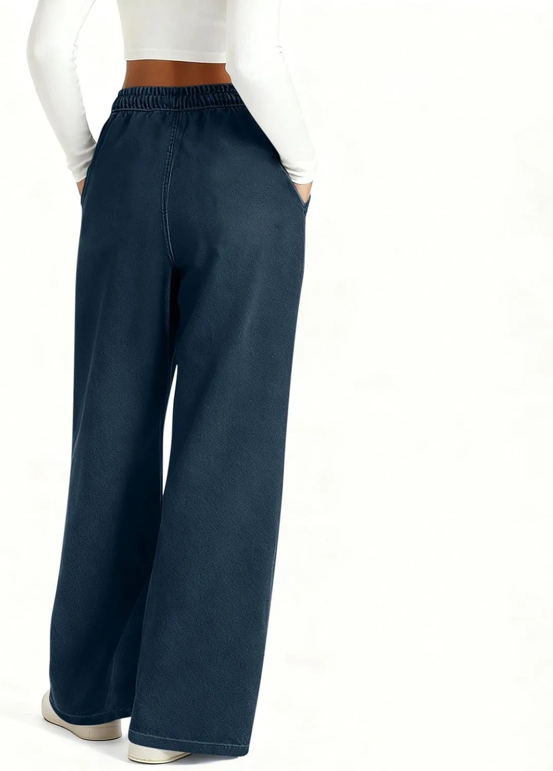 Женские джинсы Wide Leg с высокой талией, прямые, свободные, эластичные, с карманами — фото 4