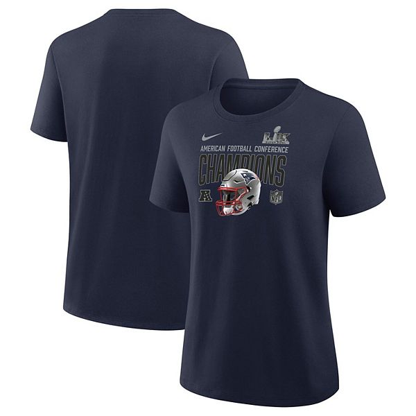 Женская футболка New England Patriots 2025 AFC Champions с принтом шлема в синем цвете Nike — фото 2
