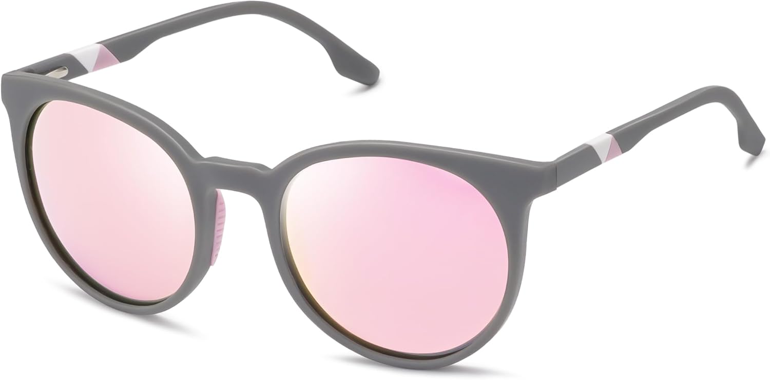 

Спортивные солнцезащитные очки SOJOS увеличенного размера с круглыми поляризованными линзами для женщин и мужчин, сверхлегкие спортивные солнцезащитные очки TR90 SJ2092, Matte Grey/Pink Mirrored