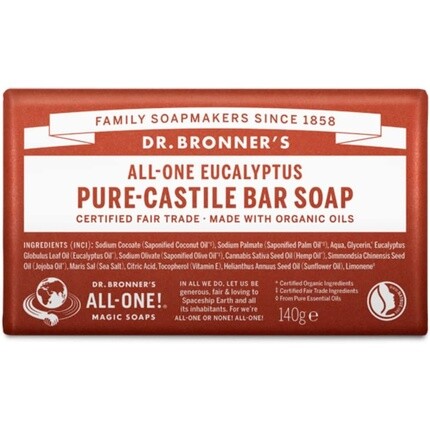 

Dr Bronner'S 3-в-1 эвкалиптовое чистое кастильское мыло 140 г, Dr. Bronner'S