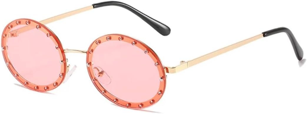 

Женские солнцезащитные очки без оправы, круглые, с кристаллами, в металлической оправе, черные с розовым оттенком, винтажные, с защитой от УФ-излучения UV400 VRTRFFTR, Gold-pink