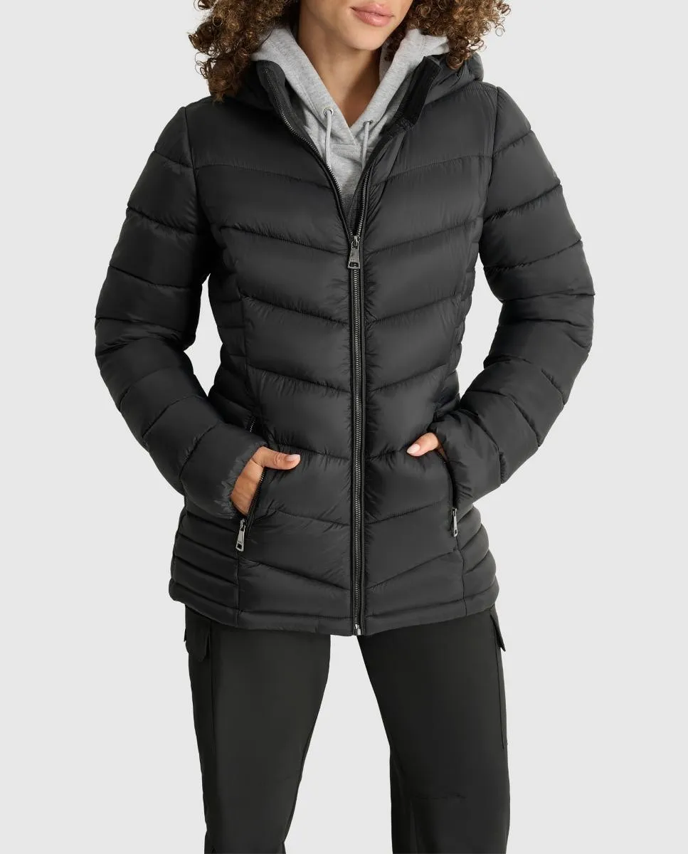 

Женский короткий пуховик с застежкой-молнией DKNY, черный