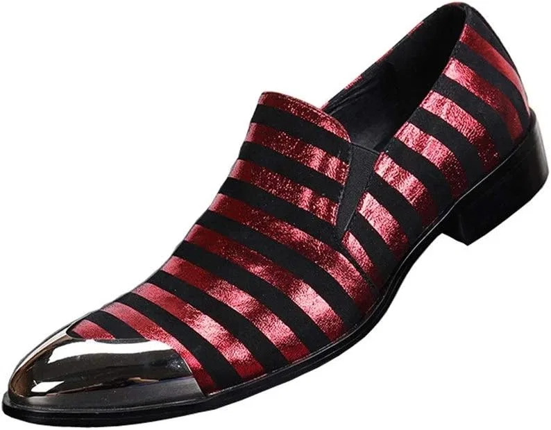 Лоферы с металлическим носком, Zebra Embossed Texture, Genuine Leather, Красный