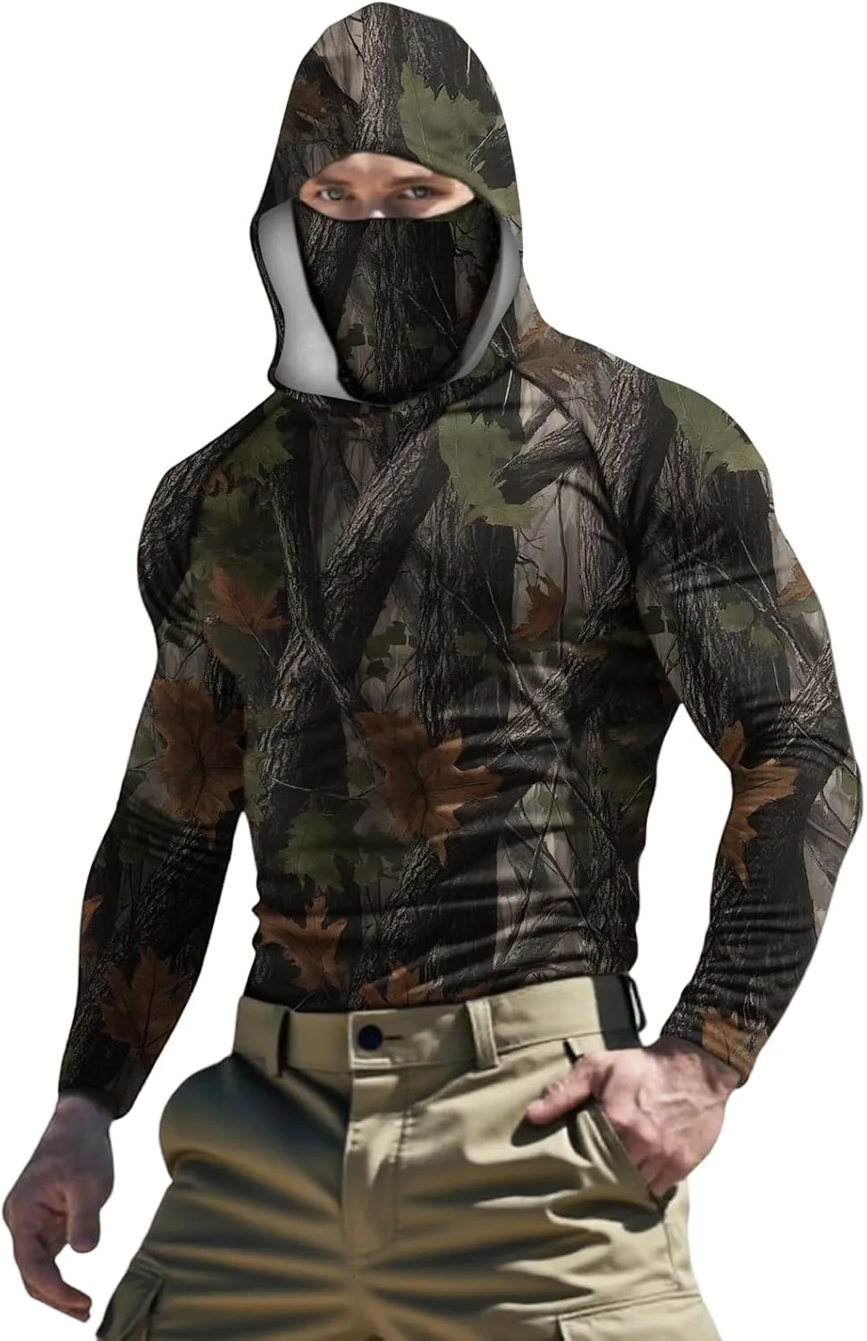 

Длинный рукав для женщин и мужчин, Faux Silk Rayon, защита от солнца, камуфляж, с капюшоном