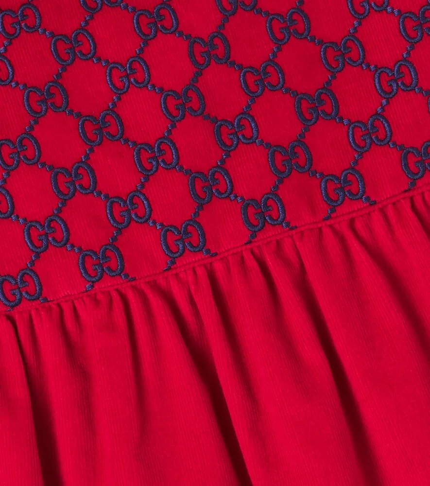 Детское платье Baby GG из вышитого хлопкового бархата Gucci Kids, красный — фото 3
