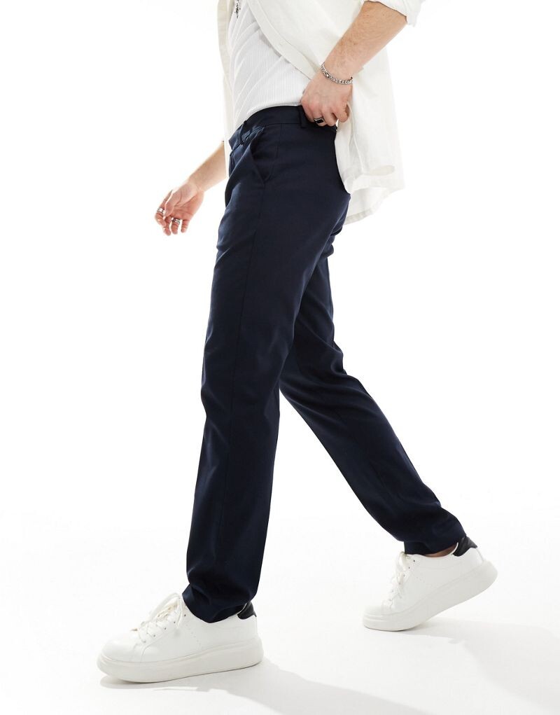 

ASOS DESIGN – элегантные темно-синие брюки приталенного кроя