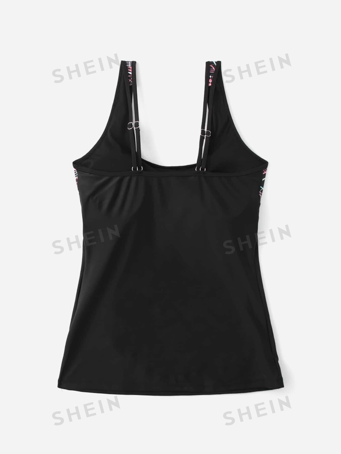 

Топ-танкини Swim Curve, плиссированные, с геометрическим принтом, большого размера Shein, черный