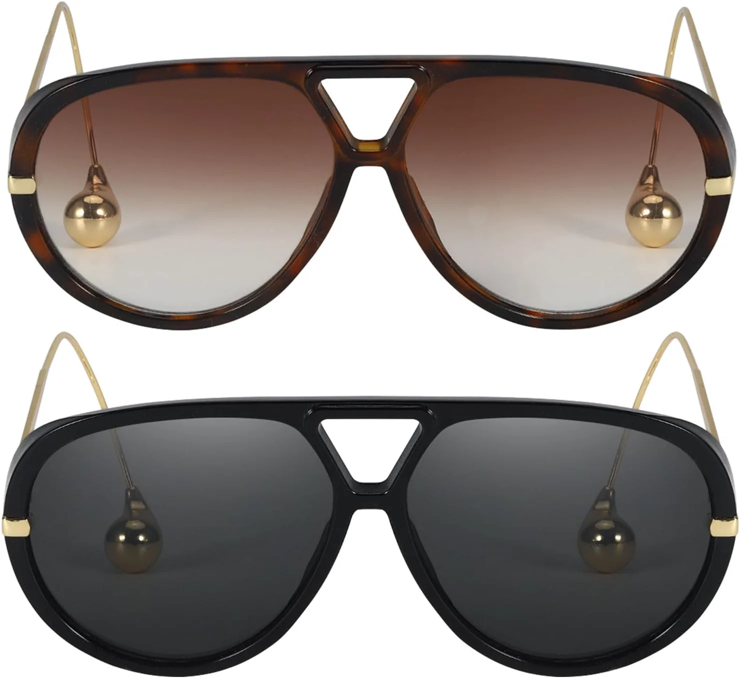 

SODQW 2 шт. Большие солнцезащитные очки-авиаторы для женщин и мужчин с серьгами, модные, крупные, с двойной перемычкой, модель 2025, Tortoise/2brown+black/Grey