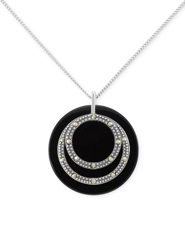 

Ожерелье с подвеской в виде круглого диска из оникса и марказита, 18 дюймов, из стерлингового серебра Macy'S, onyx