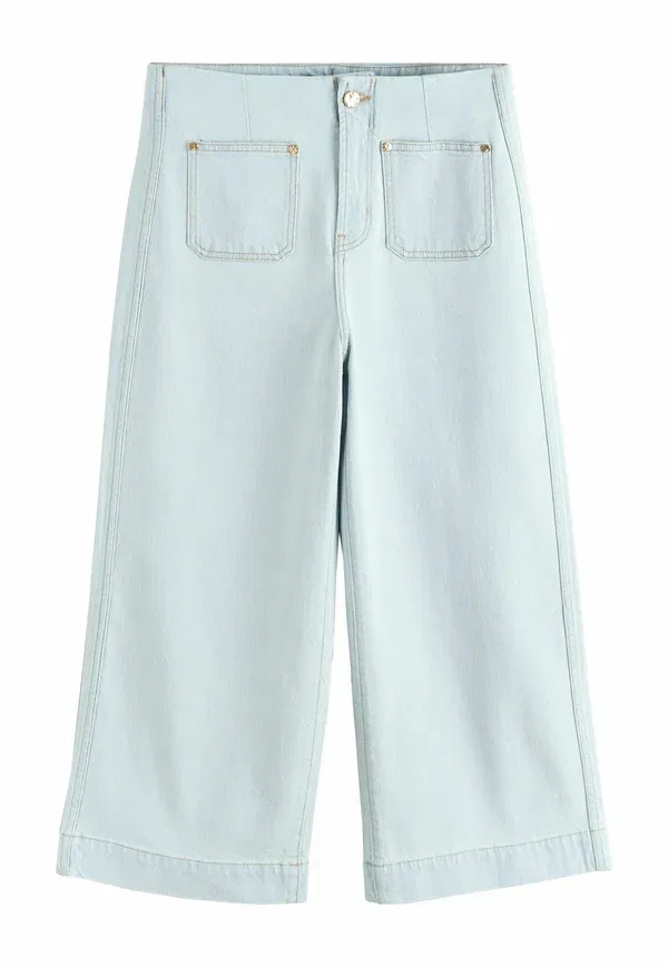 Джинсы Regular fit, Next, wide leg, с накладными карманами, укороченные, широкие, цвет выбеленный синий