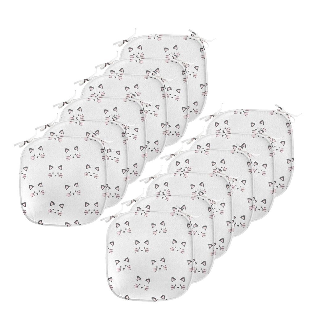 

Подушки на обеденный стул ABAKUHAUS Kitten, декоративная водонепроницаемая подушка с мультяшным рисунком с румянцем и ремнями для кухонных сидений, 40 см x 40 см — упаковка из 12 шт., серый светло-розовый, белый