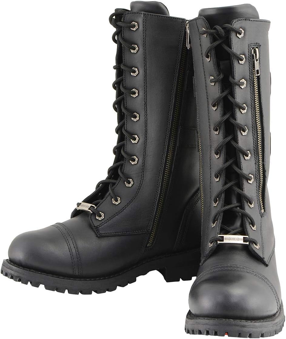 Мужские тактические кожаные ботинки Milwaukee Leather, 33 см, черные, на шнуровке с молнией и карманом для хранения MBM9069-11 ‎Milwaukee Leather — фото 4