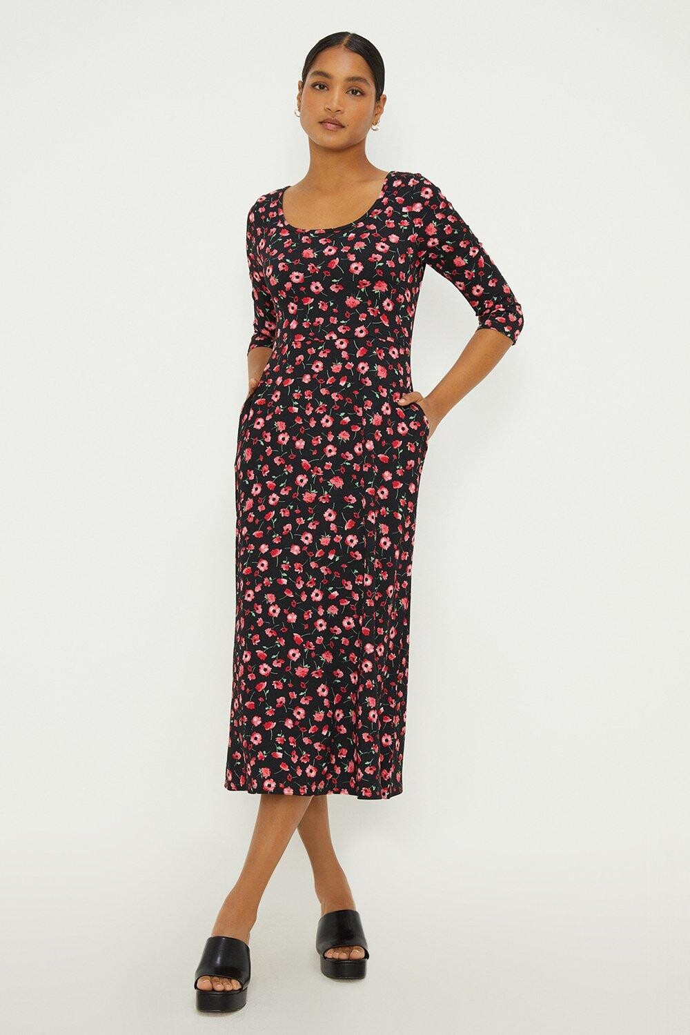 

Розовое платье-миди с рукавами 3/4 в стиле Ditsy Dorothy Perkins, розовый
