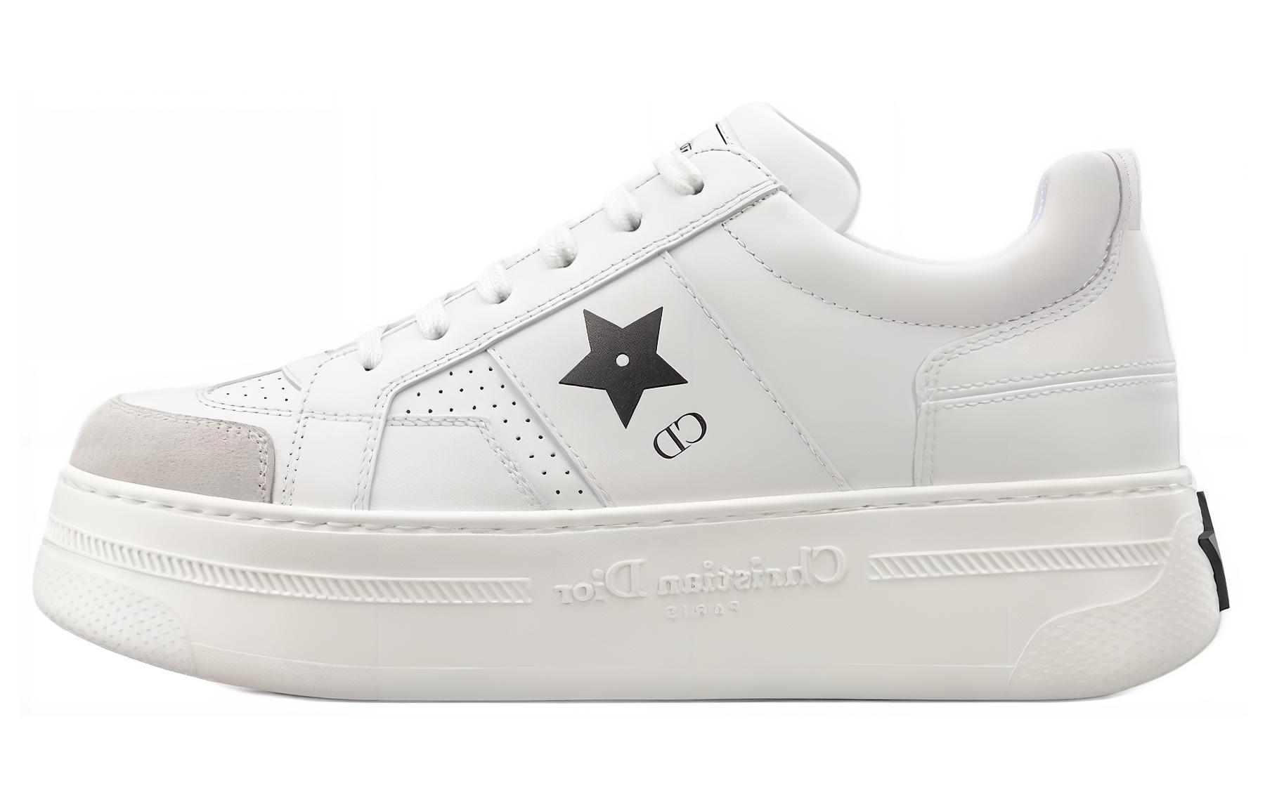 Диоровские звездные низкие скейтерские туфли женские белые Dior Star