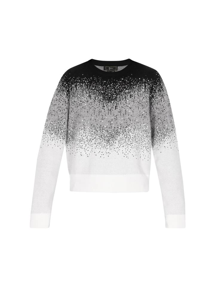 

Женский свитер серого цвета с разноцветными вставками faina