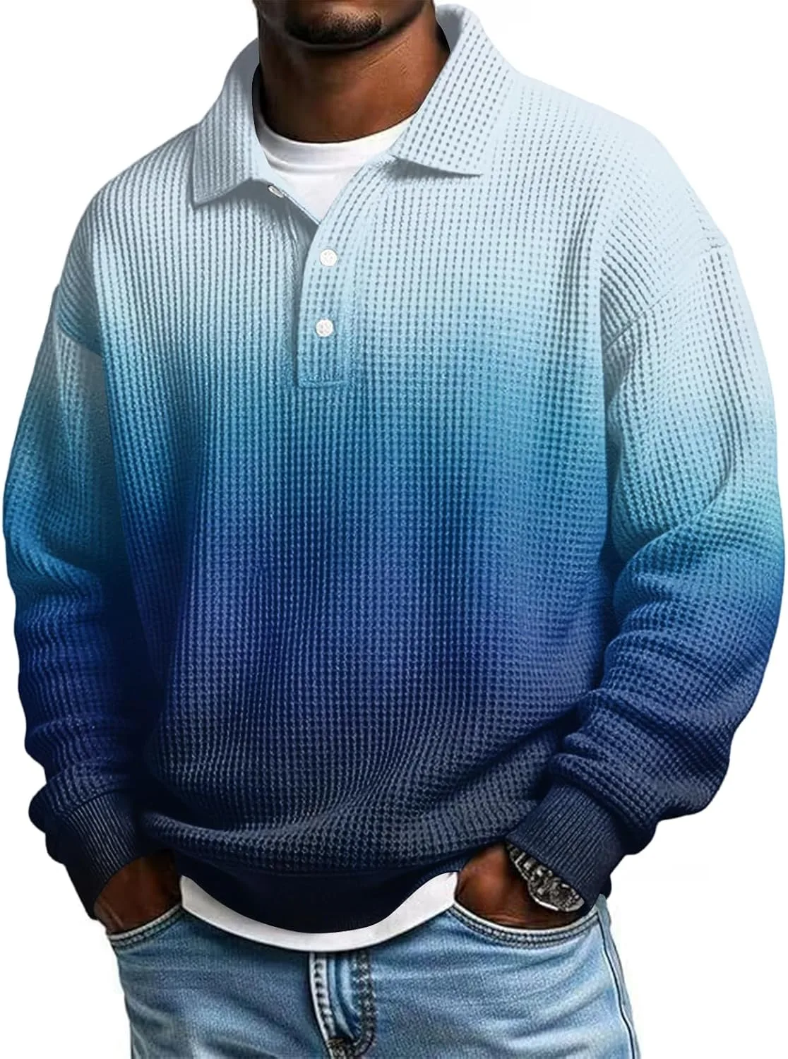 

Длинный поло для мужчин Loose Fit Gradient Waffle Henley HswsEJ