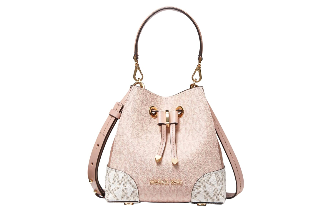 

MICHAEL KORS Сумка-ведро из холста с полиуретаном, ручная сумка, сумка через плечо, женская, мини, розово-белая